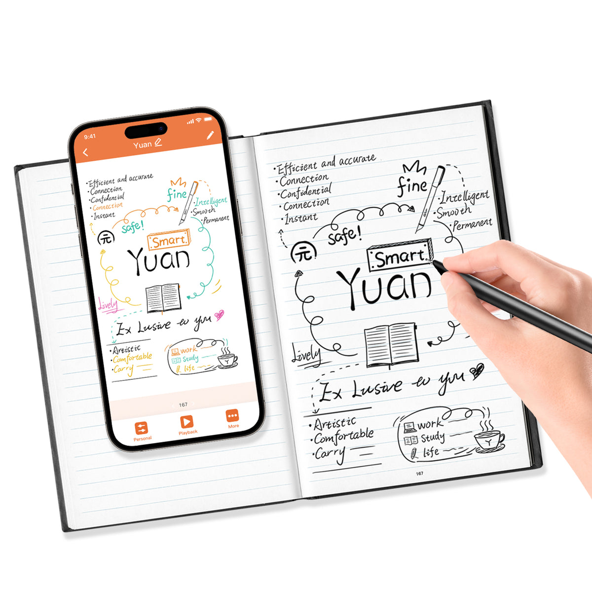 Digital Sync Pen with Notebook, Smart Writing Set for Note Taking Black